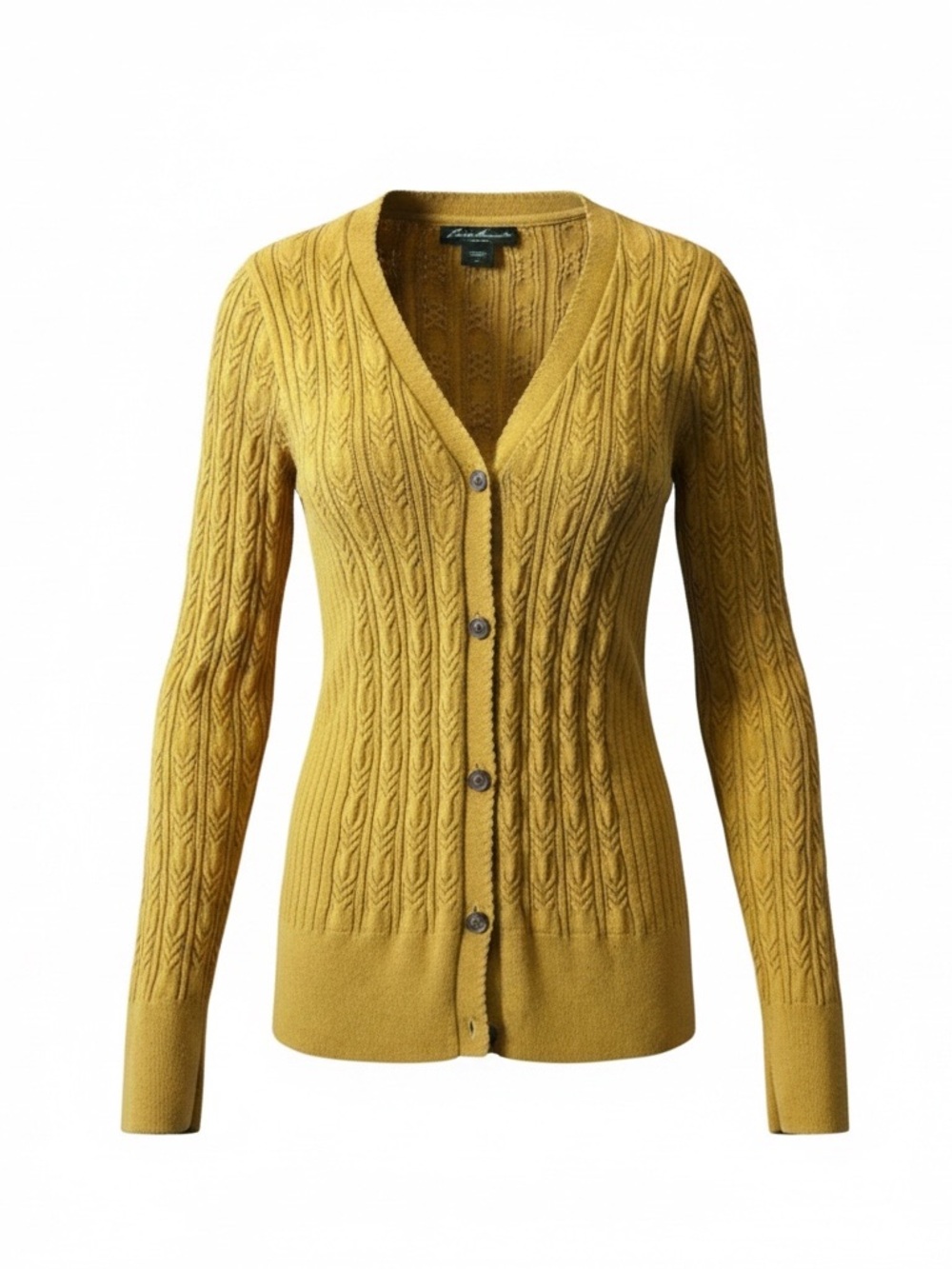 Eddie Bauer Women’s Yellow Cable Knit Button-Up Cardigan Sweater | Size Small
